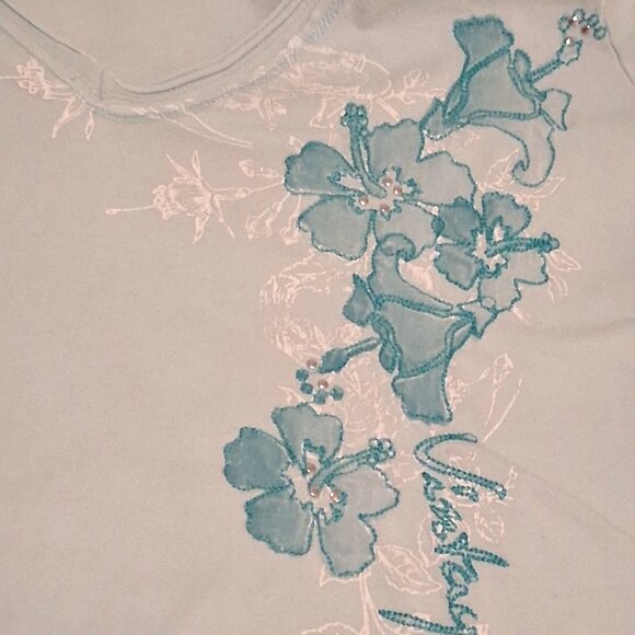 Garage Women's Sky Blue Floral Short Sleeve V-Neck Tee, Large - Picture 3 of 15